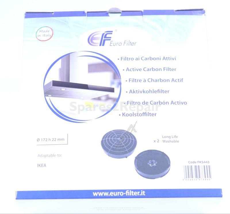 Eurofilter Carbon Filter - Fks443 Carbon Filter Longlife 2 Pieces Alternative For Elica-ikea Cfc0162221 Washable