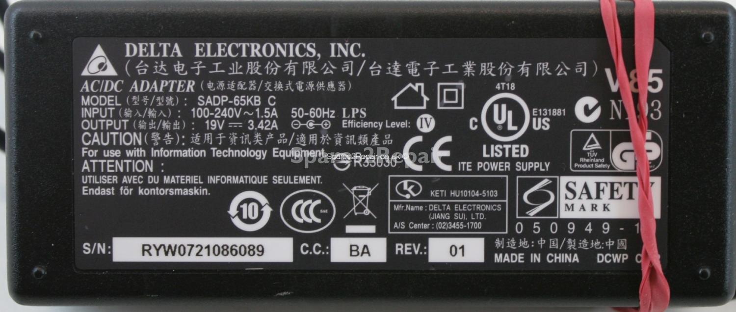 Delta Electronics Inc - Charger - SADP-65KB C - Rev.01 - 19V 3.42A (Original)