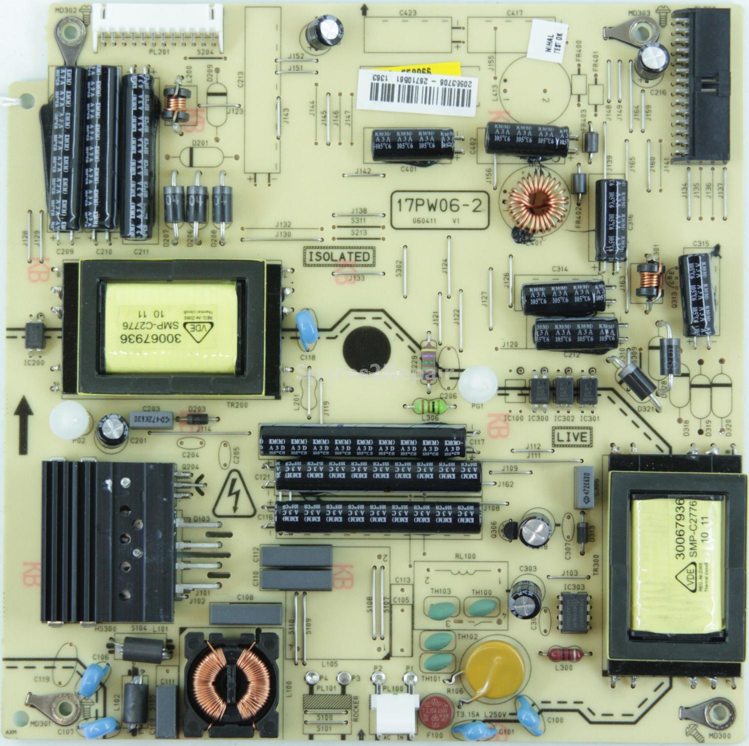 Toshiba 26DL833B - Power Supply - 20553706 - 17PW06-2 V1 - 060411